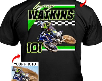 Maglietta personalizzata con foto e nome per gare di motocross e cross, ATV UTV Quad Racing, Supercross, maglietta unica da MX Racer (sul retro) (BK395)