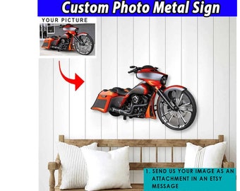 Motorcycle Personalized Photo Cut Metal Sign, Unique Gift For Biker Husband, Biker Dad, Biker Grandpas Present, Motorcycle Decor (ONL)