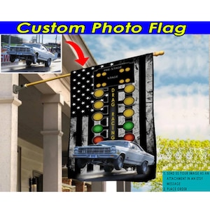 Ziehen Sie das Rennen personalisierte Foto amerikanische Flagge, Geschenk für Liebhaber des Rennsports, Ziehen Sie die Flagge 24X36 (DragtreeAmerikaner)