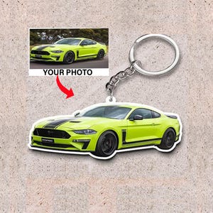 Personalized Photo Car Keychains, Cool Gift For Car Guys, Muscle Car Owners, Custom Car Photo Keyrings image 1