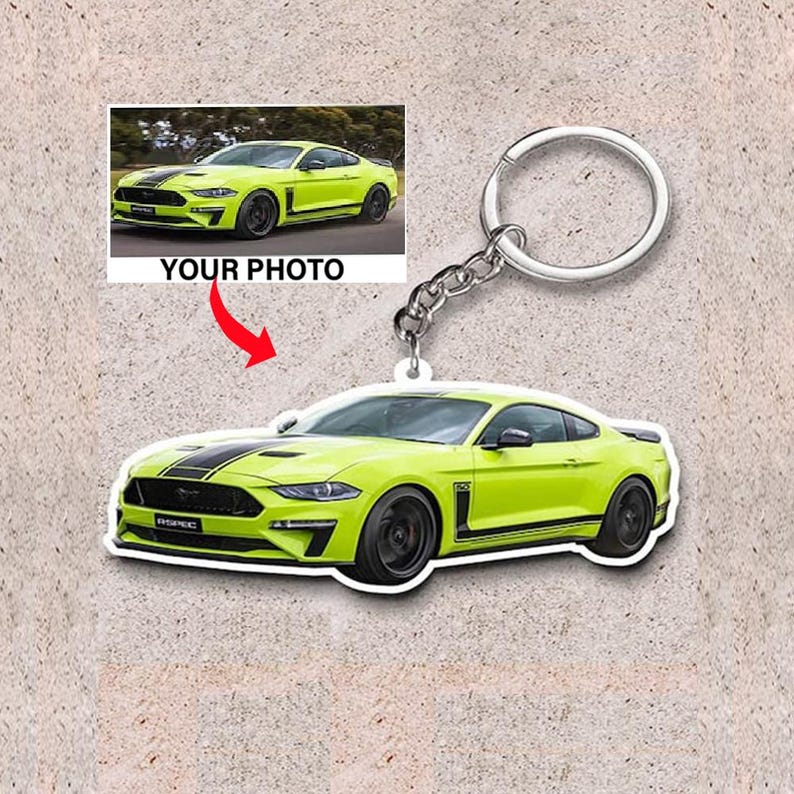 Personalized Photo Car Keychains, Cool Gift For Car Guys, Muscle Car Owners, Custom Car Photo Keyrings image 1