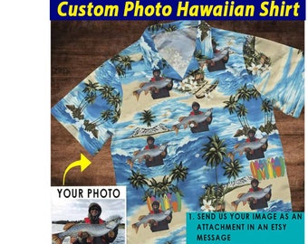 Gift For Fisherman Fishing Personalized Photo Hawaiian Shirt, Fishing Gift For Him, Cool Fishing Grandpa Shirt, Hunting Fishing Gift (HAW2)