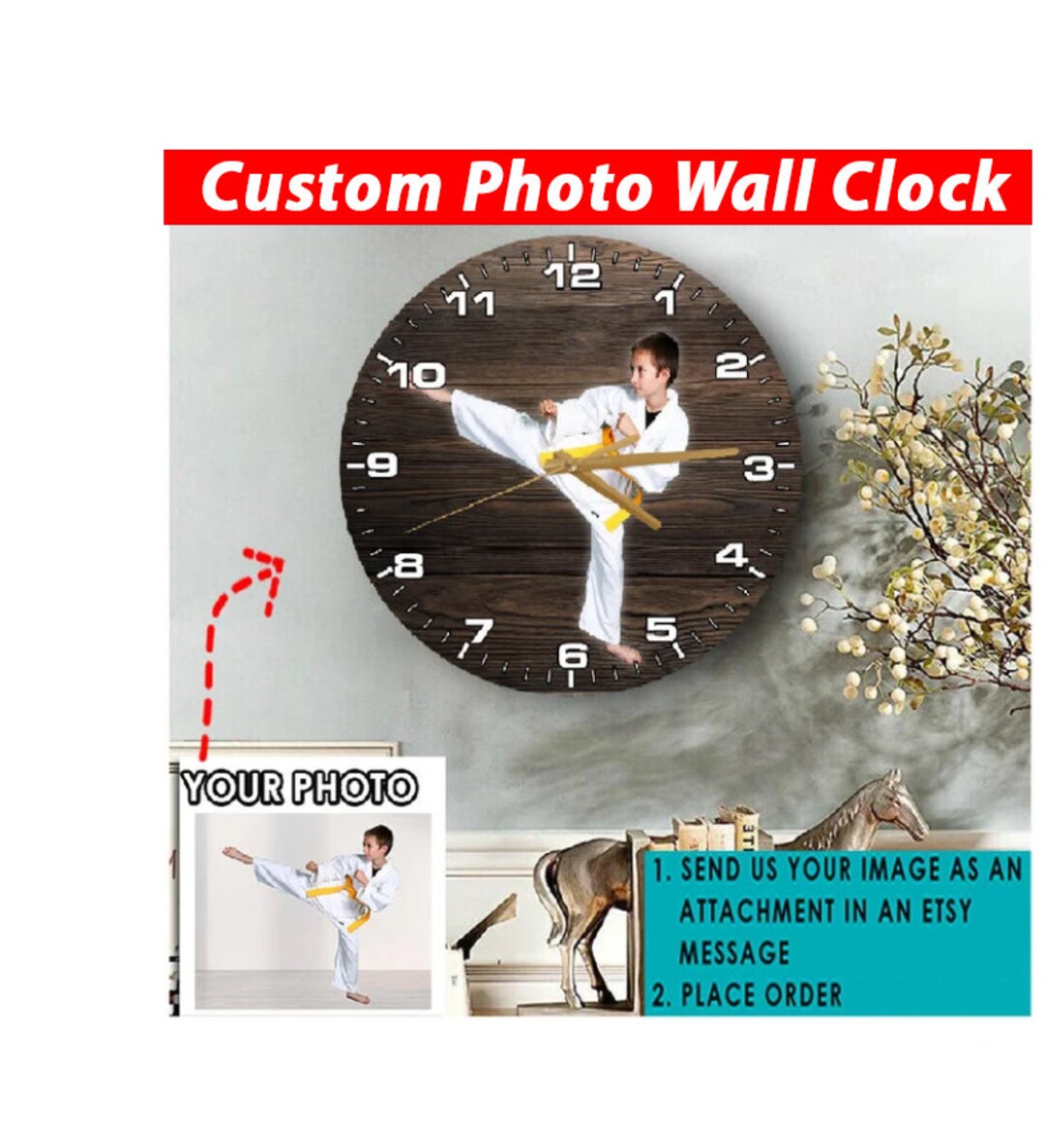 Kickboxing Clock Taekwondo Karate Best Gift Personalized Wooden Wall Clock, Gifts for ...