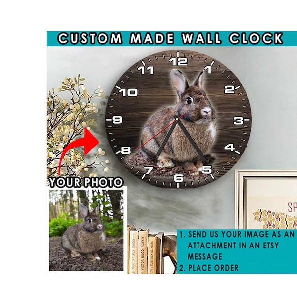 Bunny Lovers Gifts, Rabbit Personalized Wooden Wall Clock, Gift For Rabbit Lovers, Rabbit Gift For Him, Bunny Gift For Her, Custom Pet Gifts