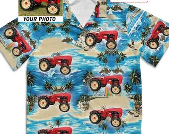 Tractor Lover Gift Personalized Photo Hawaiian Shirts, Unique Custom Gift For Farmers, Tractor Owners, Cool Farmer Present (HAW2)