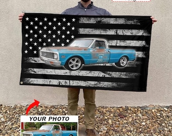 Square Body Personalized Flag, Custom Gift For Old Pickup Truck Lovers, Vintage Pickup Truck Garage Wall Decor, Flag 24X36 (AmericanFlag02)