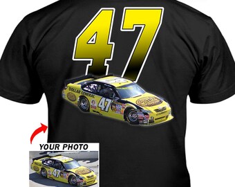 Camiseta personalizada con foto y número para carreras de autos de serie, regalo personalizado para pilotos de autos de serie, camiseta del equipo de carreras de autos de serie (en la parte trasera) (BK311)