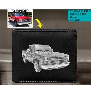 Klassischer Pick-up-Truck-Personalisierte Foto Gedruckt Leder Bifold Brieftasche, quadratischer Körper, Monster Gabel, Chevy Truck, Light Truck (Skizze)