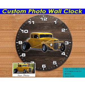 Street Rod Hot Rod Rat Car Personalized Photo Wall Clocks, Unique Gift For Hot Rodders, Custom Hot Rod Gifts