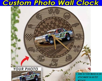 Dirt Late Model Dirt Track Racing Personalized Wooden Wall Clock, Unique Gifts For Dirt Track Racers, Dirt Track Racing Home Decor (BK477)