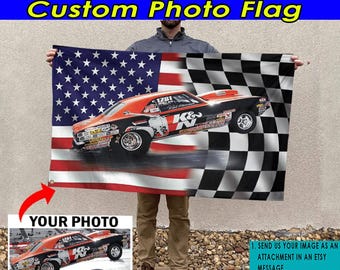 Drag Racing Personalized Photo American Flag, Drag Racing Gifts, Muscle Car Hot Rod Racing, Drifting Car, Dragster Drag Bike (BK505)