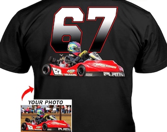 Go Kart Karting Racing Personalized Photo & Number T-shirt, Custom Karting Gift For Dirt Kart Racer Go-kart Drivers (On the Back) (BK311)