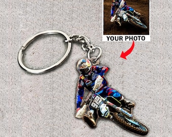 Mx Rider Gift Dirt Bike Personalized Photo Wooden Keychain, Unique Gifts For Motocross Lovers, Cool Gifts For Bikers, Motorcycle Keychain