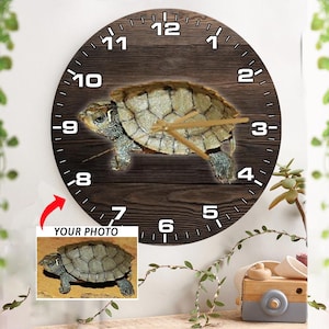 Tortoise Gift Turtle Personalized Wooden Wall Clock, Tortoise Lovers, Box Turtle, Turtle Gift For Her/Him, Custom Photo Pet Gifts
