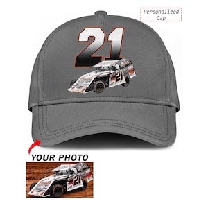 Dirt Modified Car Racing Personalized Photo & Number Baseball Classic Cap, Custom Modified Stock Cars Gifts For Dirt Track Racers (BK311)