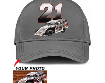Dirt Modified Car Racing Personalized Photo & Number Baseball Classic Cap, Custom Modified Stock Cars Gifts For Dirt Track Racers (BK311)