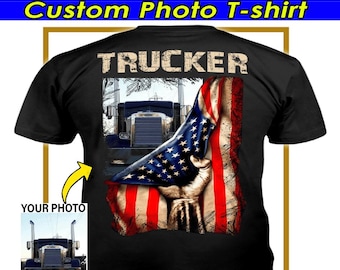 American Trucker Big Truck Personalized T-shirt, Gift For Truck Guys, Big Rigs Drivers, Semi Truck, 18 Wheeler Gift (On the Back) (BK523)
