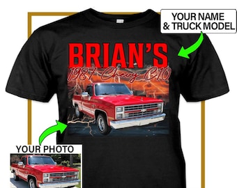 Camiseta personalizada de camioneta clásica con foto, nombre y modelo, regalo para amantes de los autos, carrocería cuadrada, camioneta clásica vintage, hot rod (BK458)