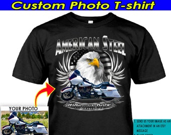 Motorcycle Personalized T-shirt, Cool Gifts For Bikers, Unique Gifts For Motorcycle Lovers, Sport Bike, Custom Bike, American Steel (BK425)