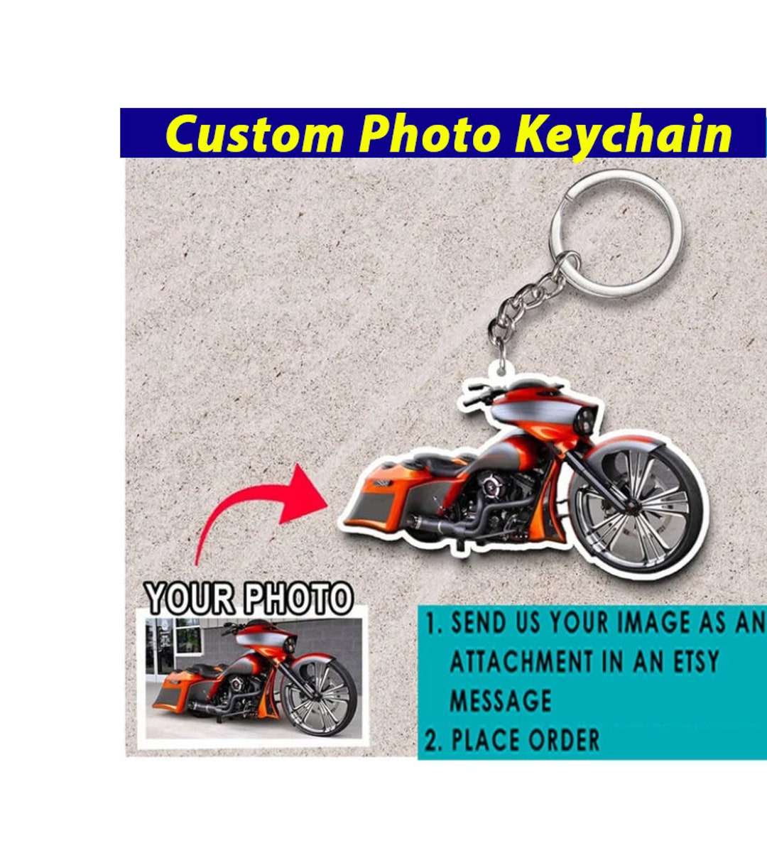 Biker Keychain Motorcycle Personalized Photo Keychain Unique Etsy