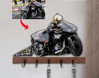 Dragbike Drag Motorcycle Racing Personalized Photo Wooden Key Holders, Custom Pro Stock Top Fuel Motorcycle Key Hooks Decor (keyholder)