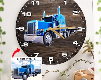 Unique Gift For Trucker Big Truck Personalized Wooden Wall Clock, Big Rig, Trucker Dad Birthday Gifts, 18 Wheeler Gift, Semi Truck Decor