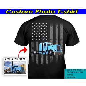 American Trucker Big Truck Personalized T-shirt, Gift For Truck Guys, Big Rigs Drivers, Semi Truck, 18 Wheeler Gift (On the Back) (BK5)