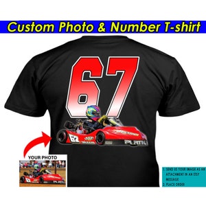 Go Kart Karting Racing Dirt Track Race Personalized Photo & Number T-shirt, Unique Dirt Track Racers Birthday Gifts (On the Back) (BK311)