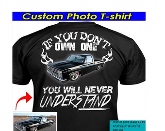 Pickup Truck Square Body Personalized Photo T-shirt, Funny Cool Gift For Classic Car Lovers, Custom Car T-shirt (On the Back) (BK62)
