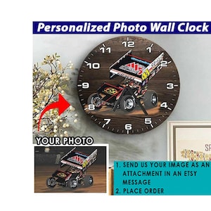 Sprint Car Racing Gifts Personalized Wooden Wall Clock, Unique Gifts For Dirt Track Racers, Dirt Track Racing Gift, Non-wing Sprint Car