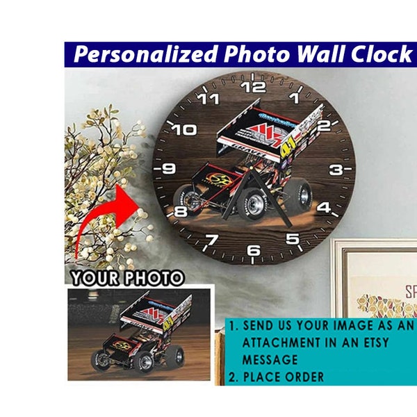 Sprint Car Racing Gifts Personalized Wooden Wall Clock, Gifts For Racers, Dirt Track Racing Gift, Drag Racing Gifts, Modified Stock Cars