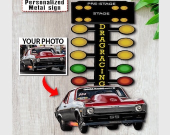 Drag Racing Personalized Photo Cut Metal Sign, Unique Gift For Drag Racers, Pro Modified car, Prostock Car Garage Decor (Dragtree)