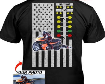 Dragbike Drag Bike Pro Stock Motorcycle Racing Personalized T-shirt, Custom Top Fuel Motorcycle Drag Tree(On the Back) (BK5-Dragtree)
