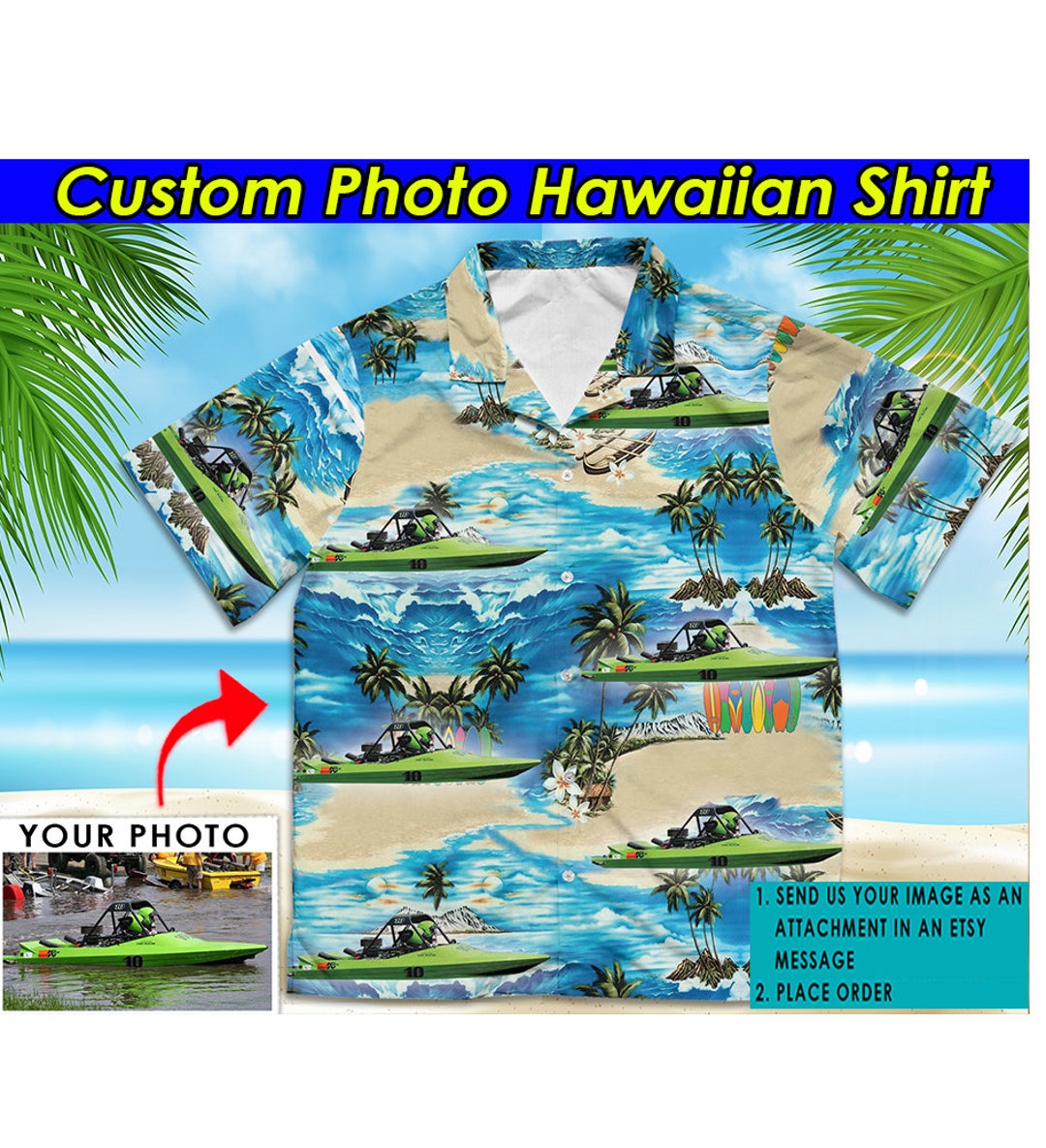 Cool Boating Gift Drag Boat Racing, Boat Personalized Photo Hawaiian