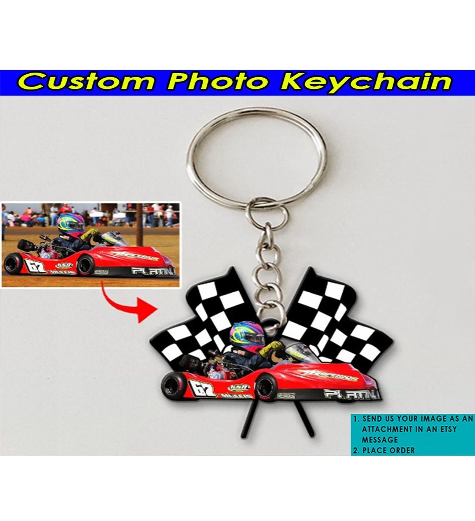 Go Kart Karting Racing Personalized Keychains, Gift For Dirt Track Racers, Drag Racers Gift, Drag Racing Keychain (Racingkeychain)