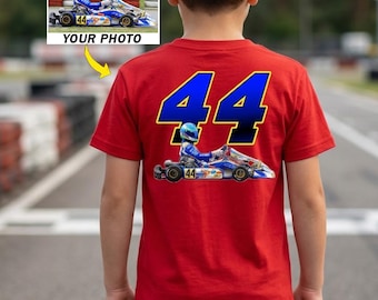 Go-kart Karting Personalized Photo & Number T-shirt For Kids, Unique Karting Racer Kids Gifts, Cool Karting Boys/Girls (On The Back) (BK311)