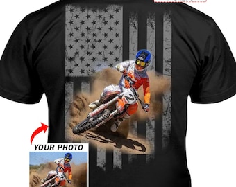 Motocross Dirt Bike Personalized Photo Tshirt, Unique Gift For MX Rider Dirt Biker, Custom Motocross Racing Team T-shirt (On The Back) (BK5)