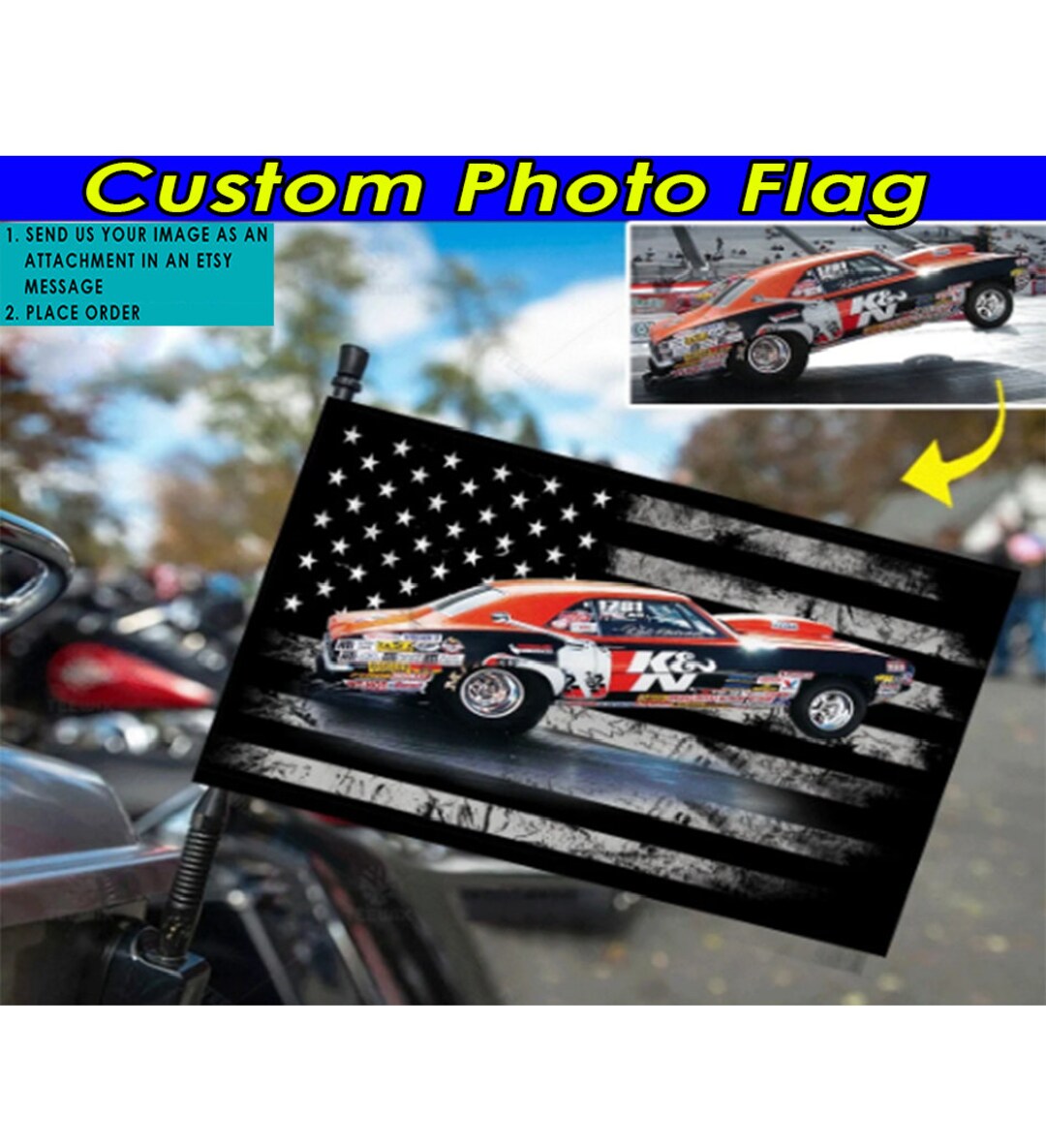 Drag Racing Personalized Photo American Flag, Custom Car Gifts, Gift ...