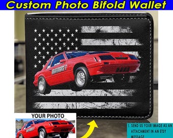 Drag Racing Personalized Photo Leather Men Bifold Wallet, Unique Gift For Drag Racer, Muscle Car Hot Rod Owners, Cool Car Guys Gifts (BK5)