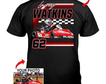 Dirt Go Kart Karting Racing Personalized Photo & Name T-shirt, Unique Gift For Go-kart Drivers Kart Racing Team (On the Back) (BK395)