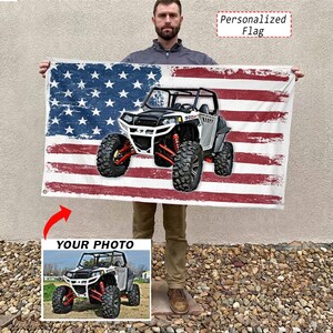 Side by side SxS Personalized American House Flag, Custom UTV Racing Gift, SxS Rock Crawler, Off-Road Mudding, Mud Bogging (white,blue,red)