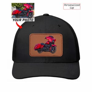 Unique Gift For Biker Motorcycle Leather Patch Trucker Caps, Custom Gift For Motorcycle Lovers, Cool Biker Leather Patch Caps (LeatherPatch)