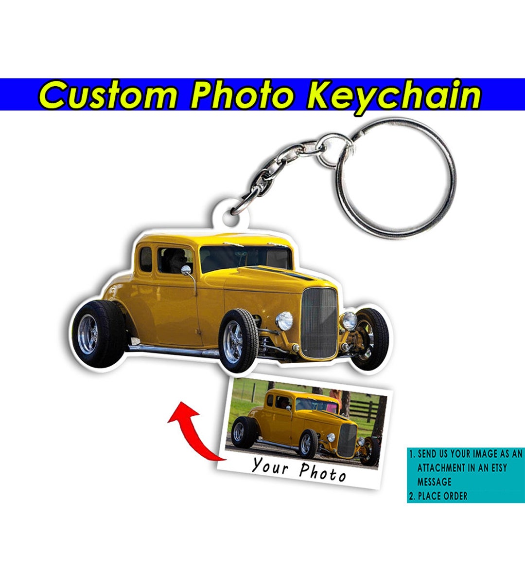Classic Vintage Car Keychain, Hot Rod Personalized Keychains, Gifts for