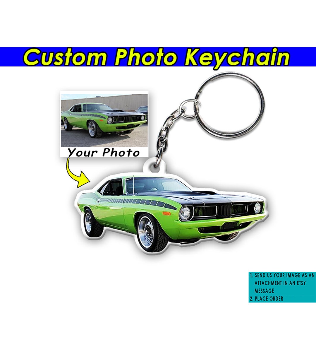 Car Personalized Photo Keychains, Cool Gift for Car Guys, Muscle Car