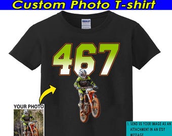Dirt Bike Racing Motocross Gift For MX Riders Personalized Photo & Number T-shirt, ATV UTV Quad Racing, Supercross BK311)