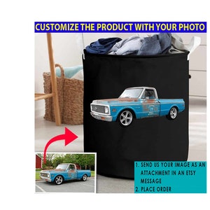 Classic Pickup Truck Modern Pickup Square Body Personalized Photo Laundry Basket, Unique Gifts For Car Lovers, Vintage Car, Classic Car