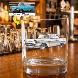 Personligt fotovinglas med klassisk bil, unika coola presentidéer för bilkillar, 340 ml (skiss)
