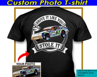 Funny Dirt Track Racing Car Personalized Photo T-shirt, Unique Cool Gifts For Dirt Track Racers Boyfriend, Dad (On the Back) (BK47)