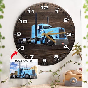 Big Truck Truckers Gifts Personalized Wooden Wall Clock, Big Rig Drivers, Trucker Dad Birthday Xmas Gifts, Semi Truck Wall Decor