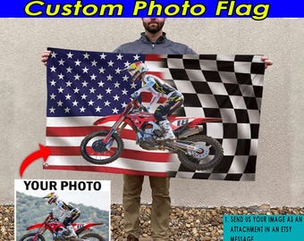 Motocross Personalized Racing Flag, Custom Motocross Racing Gifts For Dirt Bikers, Dirt Bike Lovers, ATV Dirt Quad Racing (BK505)